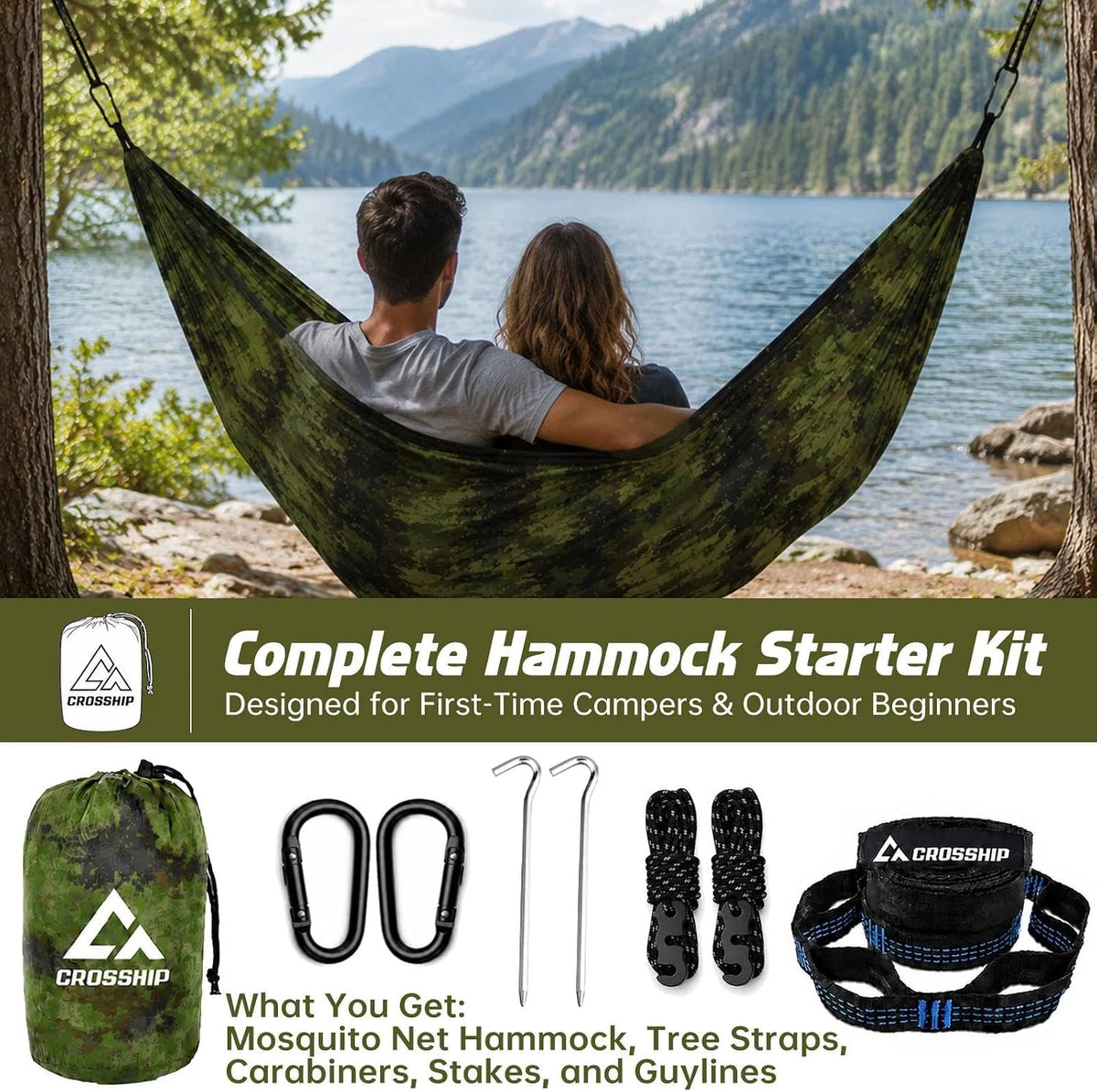 Camping Hammock Outdoor Portable, 2-in-1 Backpacking Hammock(Camo)