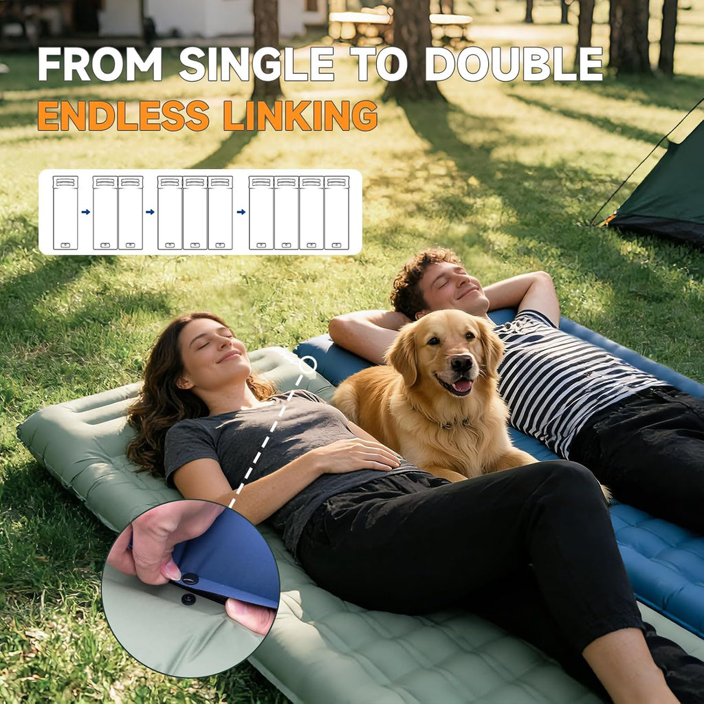 Camping Sleeping Pad, 32.7" Extra Wide, Built-in Foot Pump & Pillow