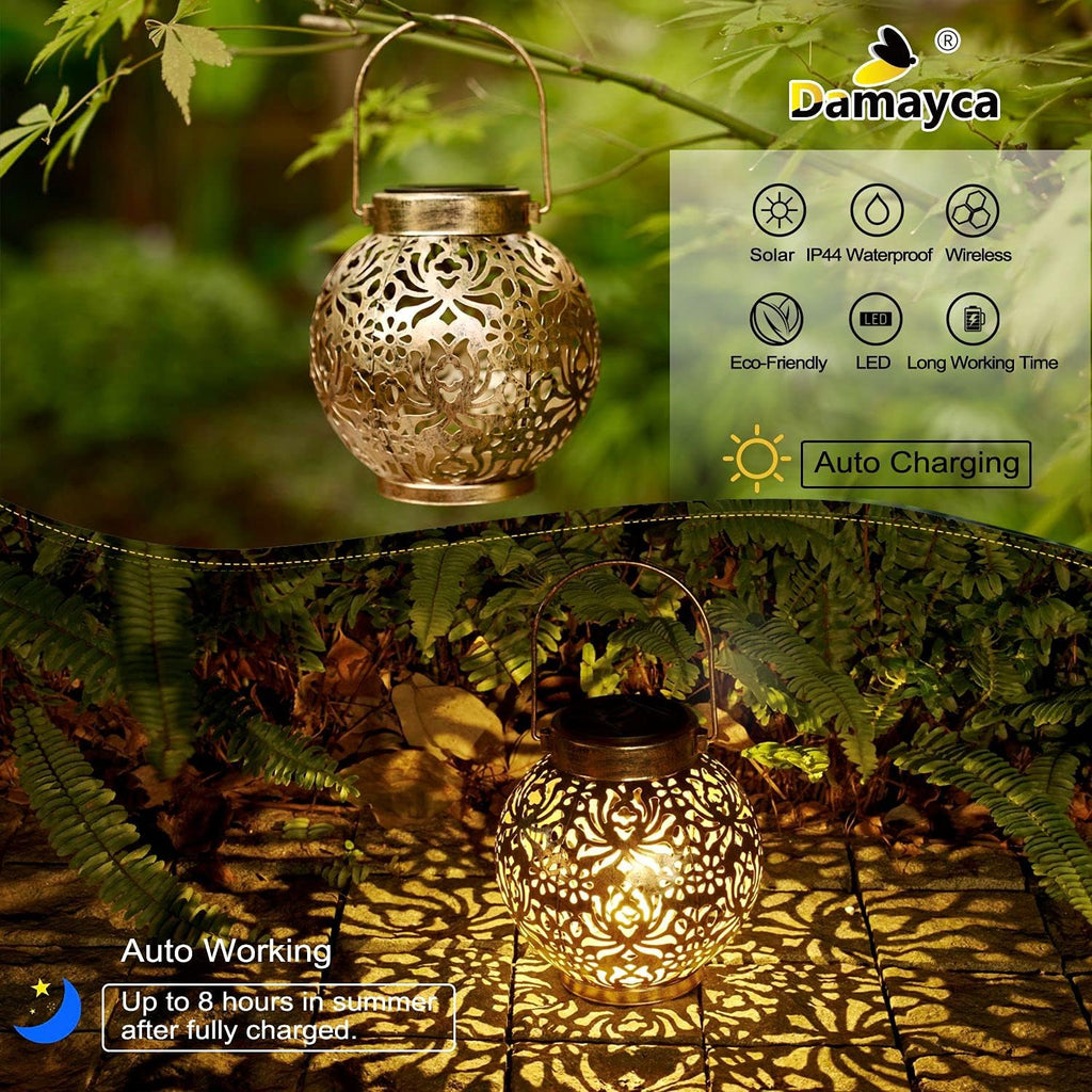 Set of 2 Solar Hanging Lanterns Outdoor for Garden Patio, Bronze