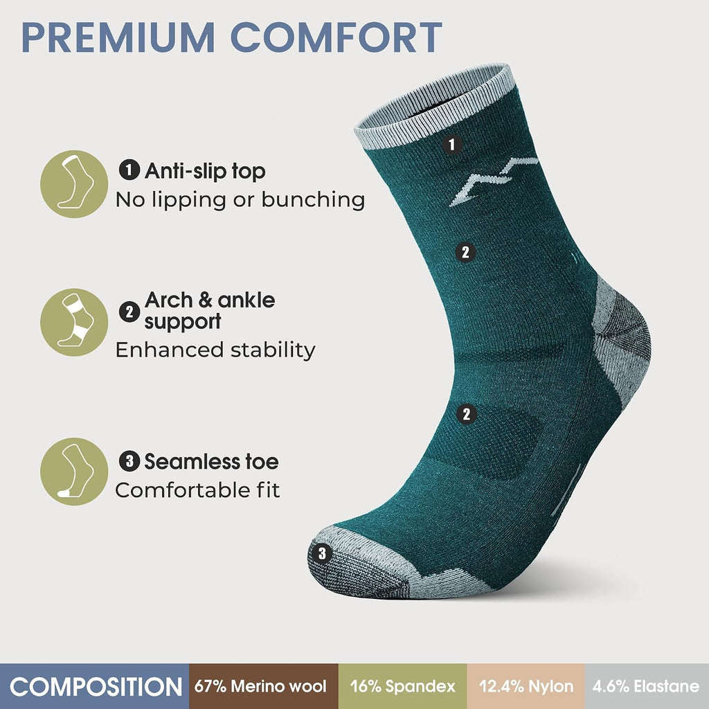 innotree Men's Merino Wool Hiking Socks 3 Pairs