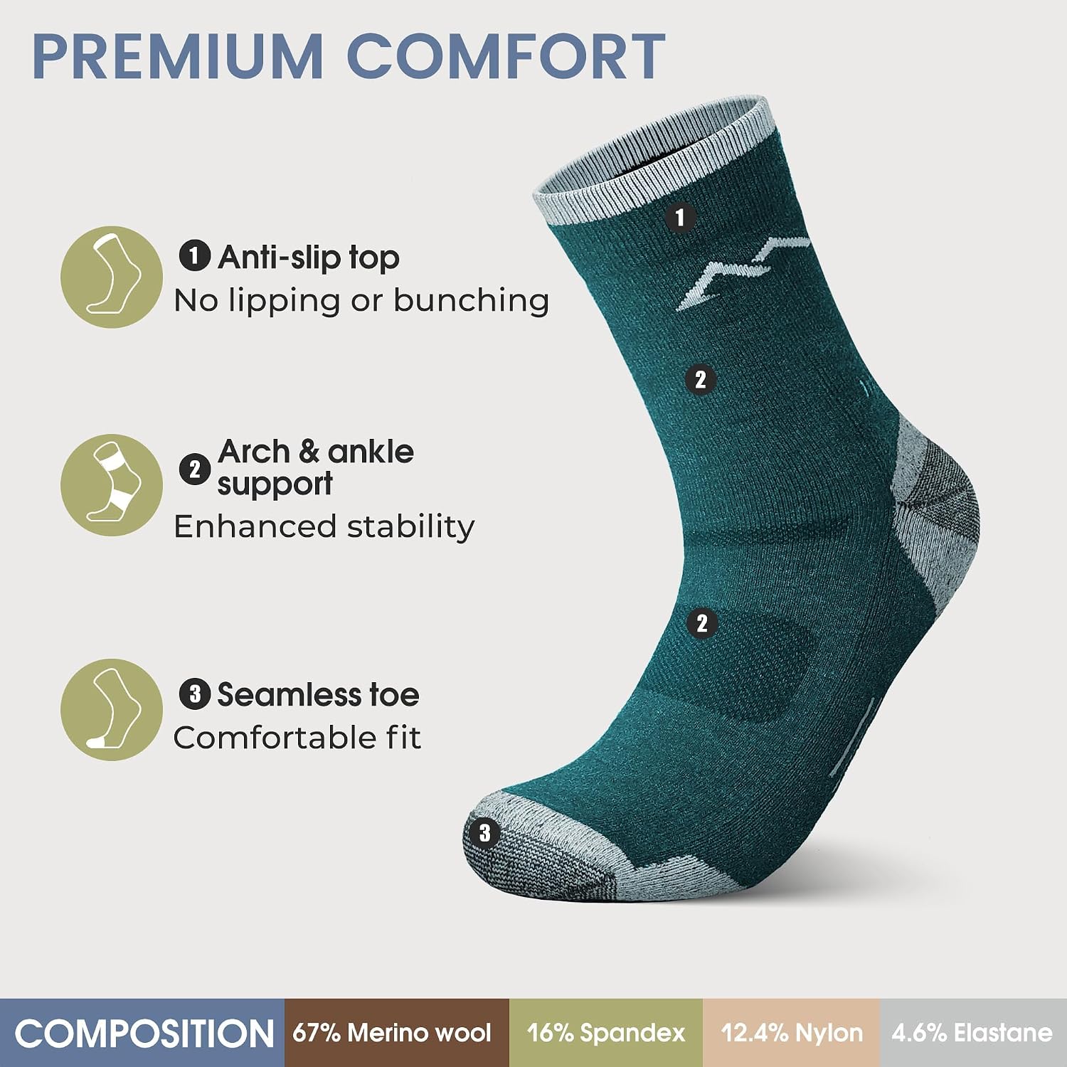 innotree Men's Merino Wool Hiking Socks 3 Pairs