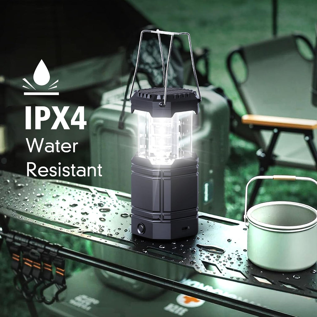 4 Pack Rechargeable Emergency Lanterns for Power Outages, USB-C & Solar Backup, Lantern Flashlight Combo, 1600mAh, 30H Runtime, Compact Hanging Lights for Camping Tent
