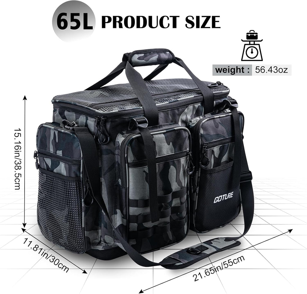 Goture Large Tackle Bag, Water Resistant Saltwater Gear Storage