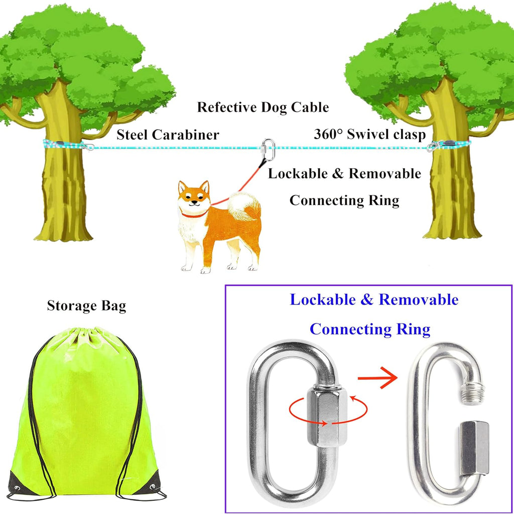 Reflective Versatile Dog Tie Out Cable Trolley System Hold Up to 300 lbs