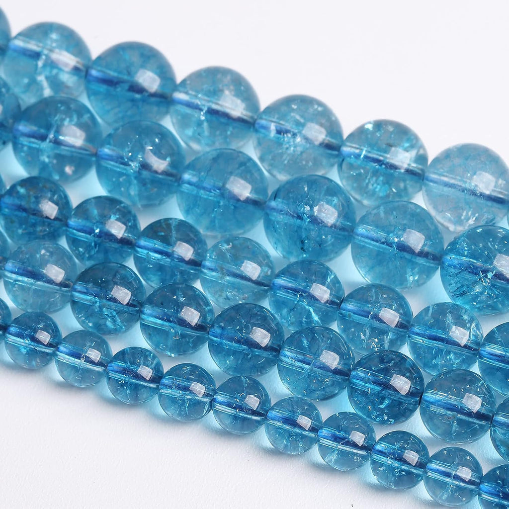8mm 45PCS Blue Crystal Crackle Quartz Stone Spacer Round Loose Beads for Jewelry Making DIY Bracelet 15 inches Strand