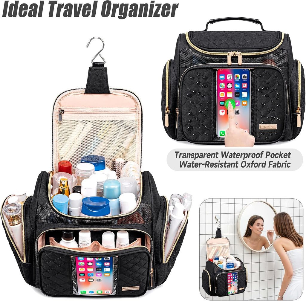 Tealari Large Toiletry Bag for Women Men,Bathroom Bag,Water Resistant Shower Bag,Makeup Bag,Portable Shower Caddy for College Dorm,Hanging Travel Toiletry Bag with Transparent Waterproof Phone Pocket