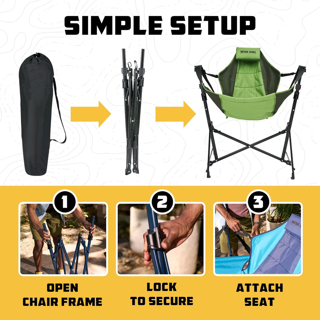 Wise Owl Outfitters Hammock Chair for Adults – Comfortable Portable Folding Rocking Camping Chair with Carry Bag – Great for Lawn, Campsite & Outdoors