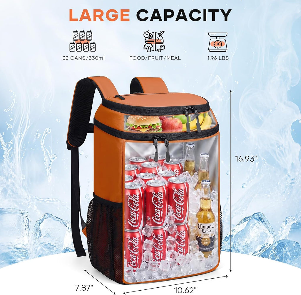 RealCool Insulated Cooler Backpack, 33 Can Leakproof Soft Camping Bag