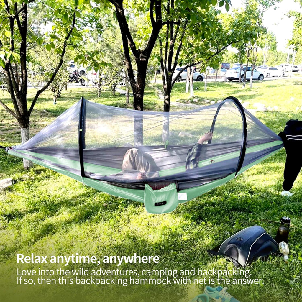 Hammock with Mosquito Net - Lightweight, Portable, 1 Person Hammock - for Camping, Hiking, Backpacking, Travel, a Festival, or The Beach (Cyan)