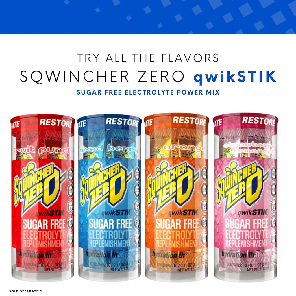 Sqwincher Zero Qwik Stik - Single Serve, Sugar Free, Low Calorie, Low Sodium Electrolyte Replacement Powder Hydration Drink Mix, 0.11 oz Packet | MIXED BERRY - Pack of 30
