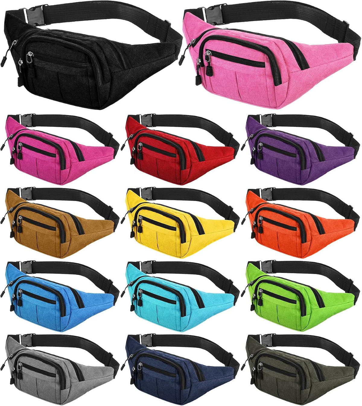 Kajaia 14 Pcs Fanny Pack Bulk Waterproof Waist,Classic Style,Mixed Color