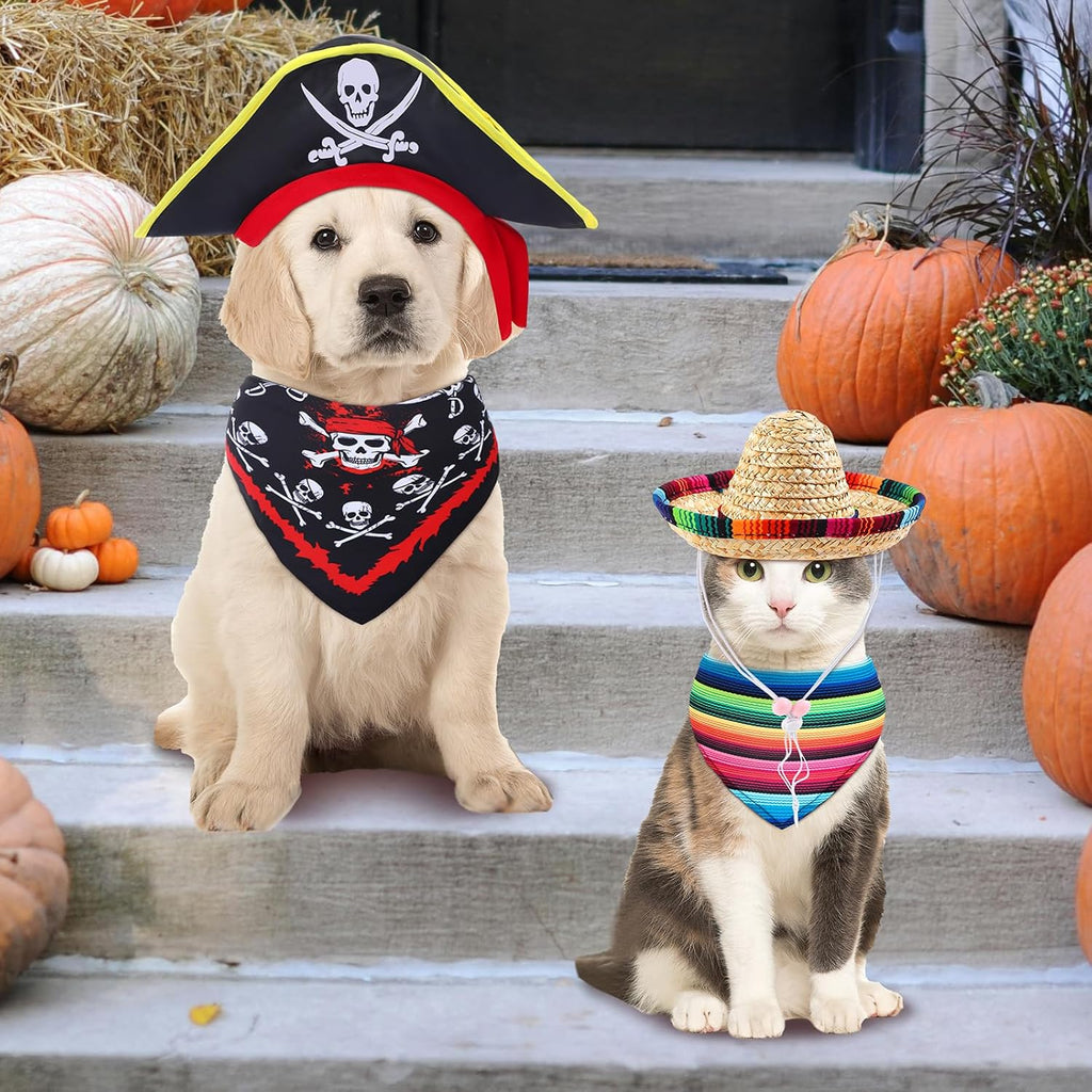 Eccliy 4 Sets Dog Costume Hat Bandana Pirate Cowboy Sombrero Tuxedo