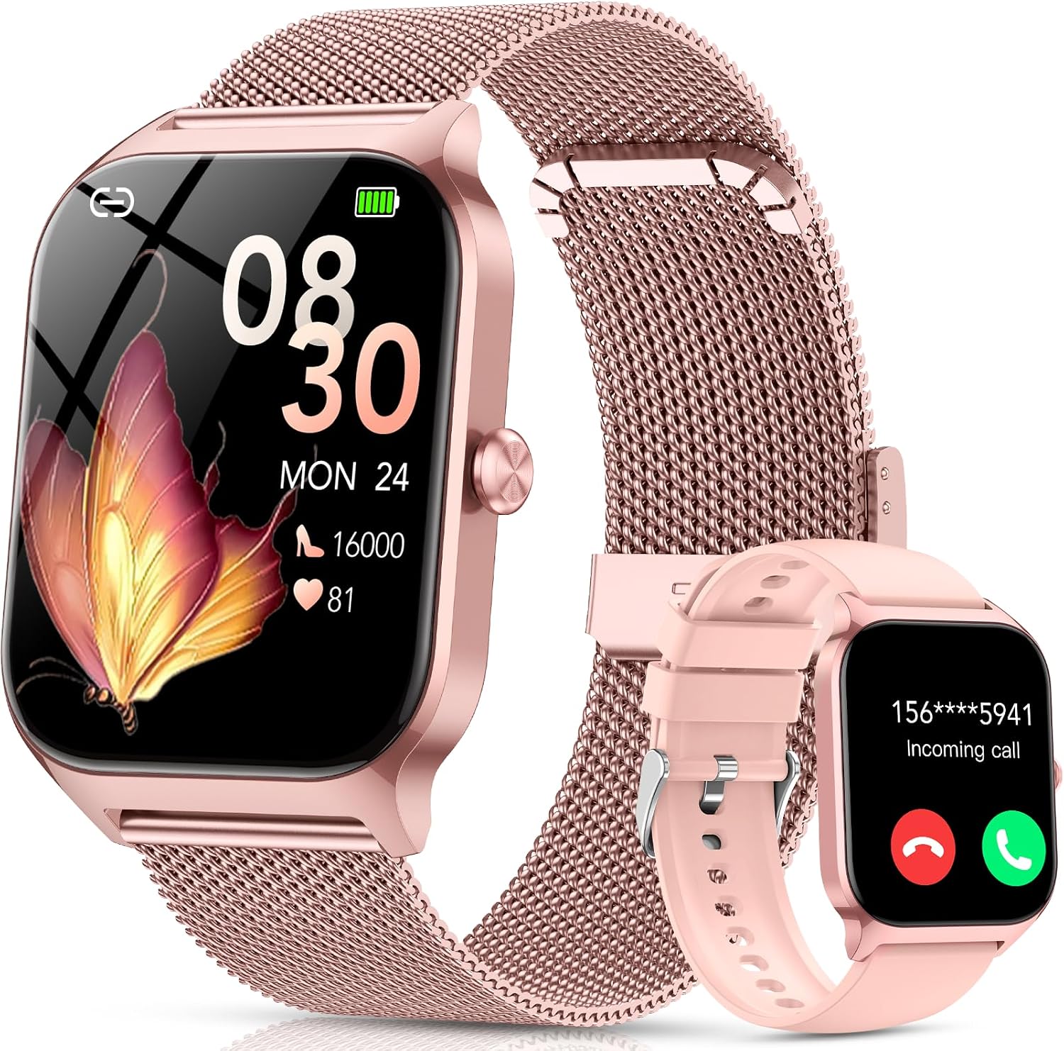 Smart Watch for Women, Answer/Make Call/AI Voice,1.85" HD Smartwatch for iPhone/Samsung/Android, 120+ Sport Modes Fitness Tracker with Heart Rate/Sleep Monitor,IP68 Waterproof (2 Bands)
