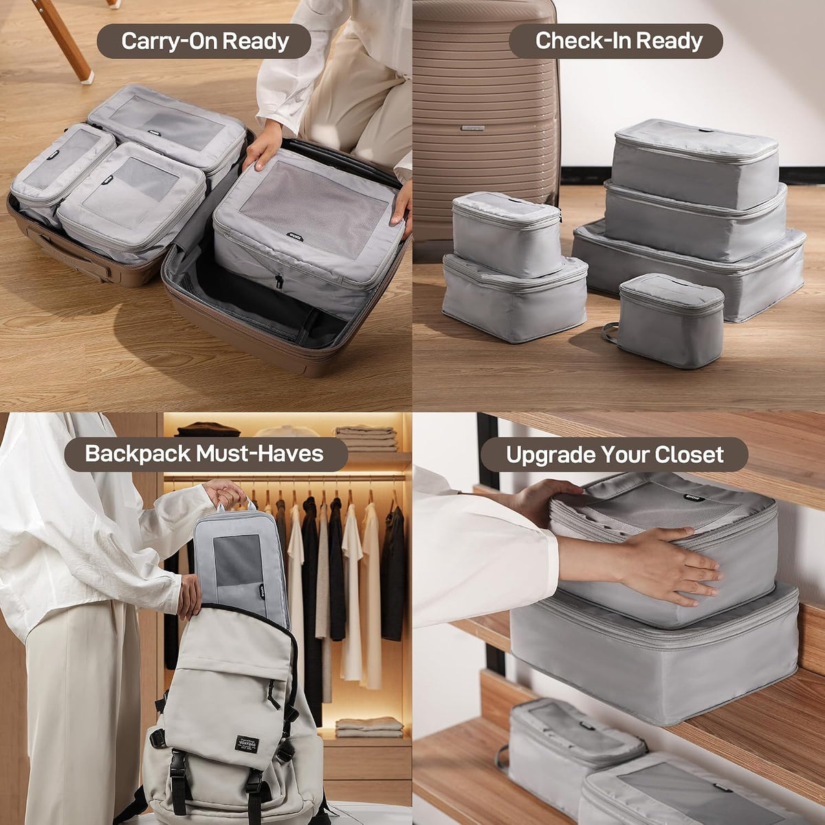 EPICKA TripCozy Compression Packing Cubes, 4 Set, Grey