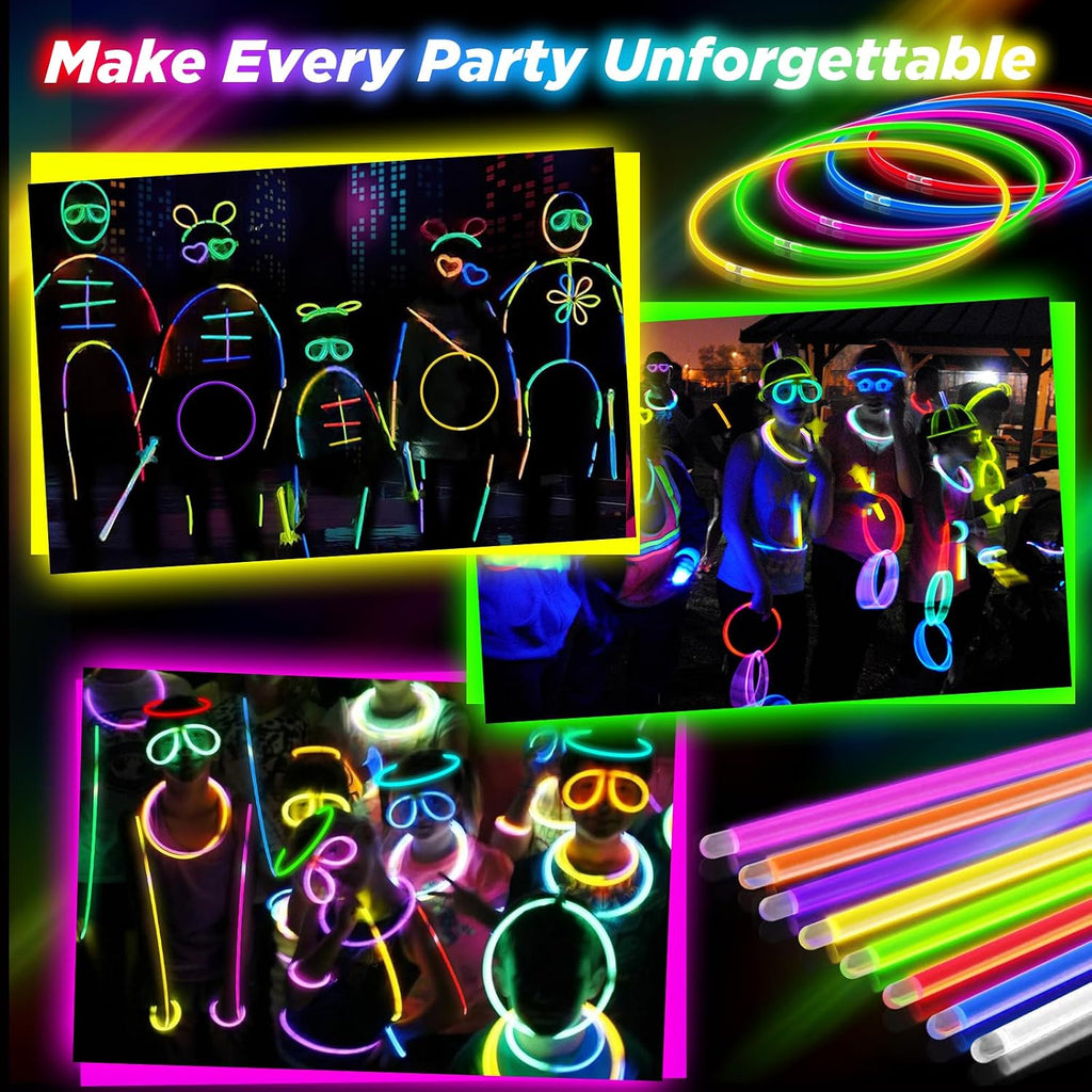 100Pcs Glow Sticks Bulk - 22 inch Glow In the Dark Sticks Party Supplies, Neon Glow Party Pack for Kids with 9 Hours Duration, Glowsticks Party Favor Glow Necklace & Bracelet with 100Pcs Connectors