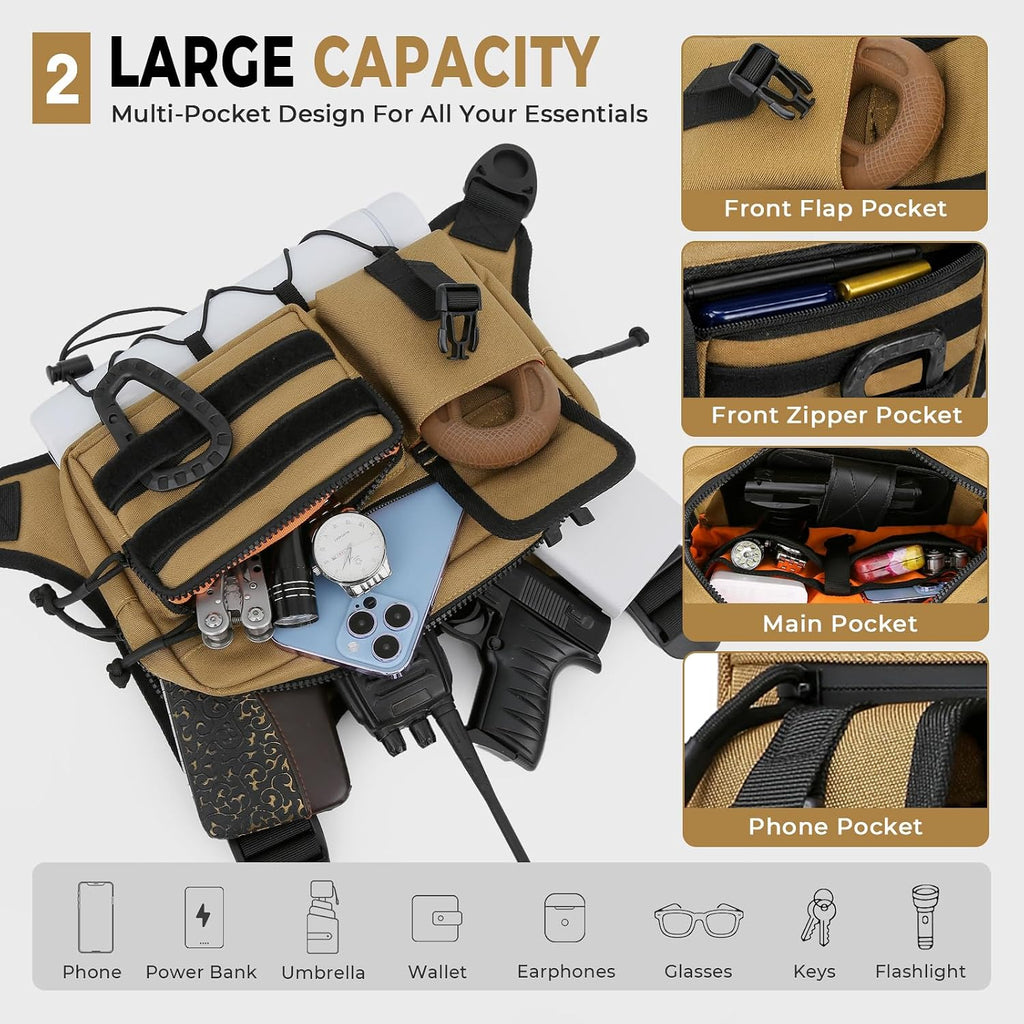 Muserise Outdoor Chest Bag For Men and Women, Tactical Vest For Running, Cycling, EDC Chest Pack Rig For Sports and Workouts