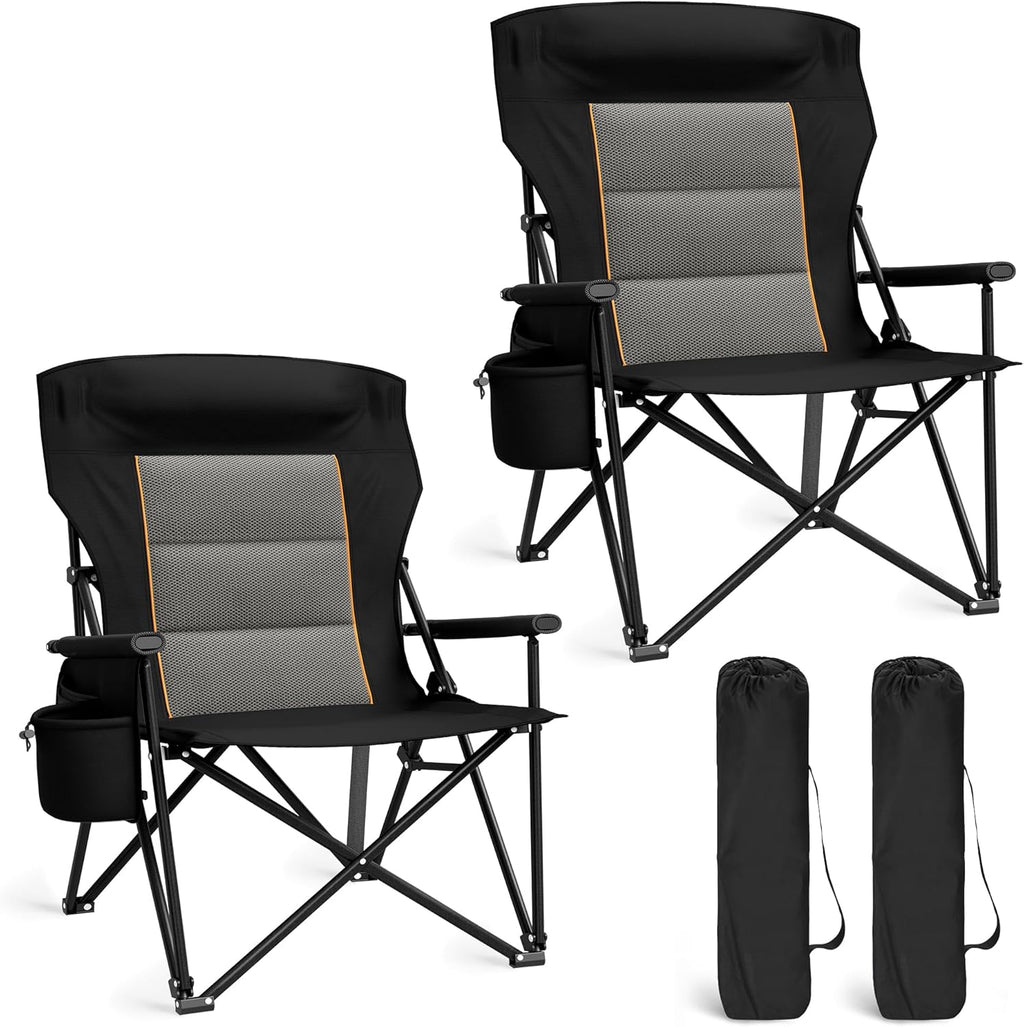 ALPHA CAMP Heavy Duty Camping Chairs with Cup Holder Oversized Folding Chair 500LBS Capacity Outdoor Chair with Headrest,Lawn with Side Pocket for Lawn, Sports and Fishing