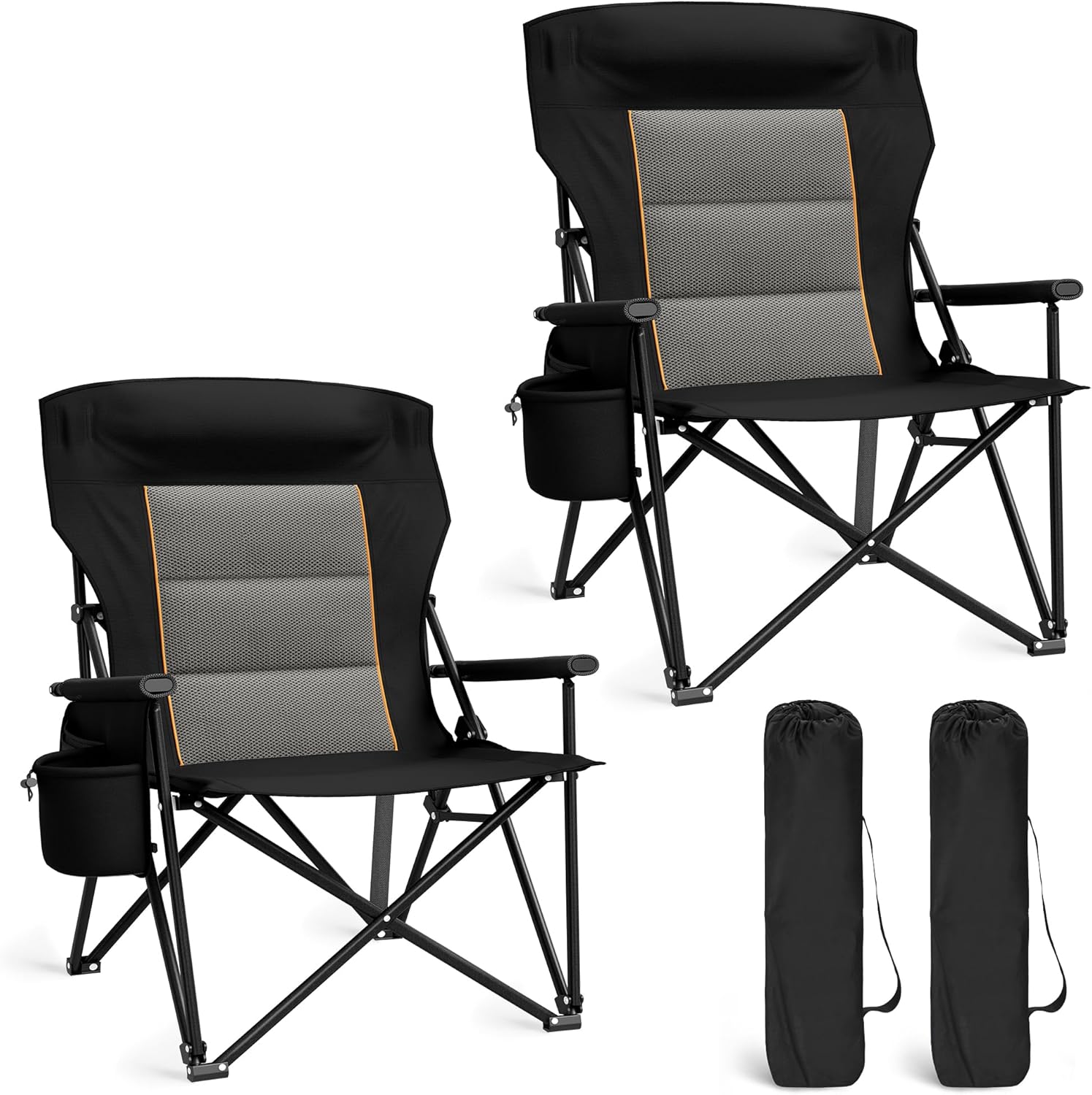 ALPHA CAMP Heavy Duty Camping Chairs with Cup Holder Oversized Folding Chair 500LBS Capacity Outdoor Chair with Headrest,Lawn with Side Pocket for Lawn, Sports and Fishing