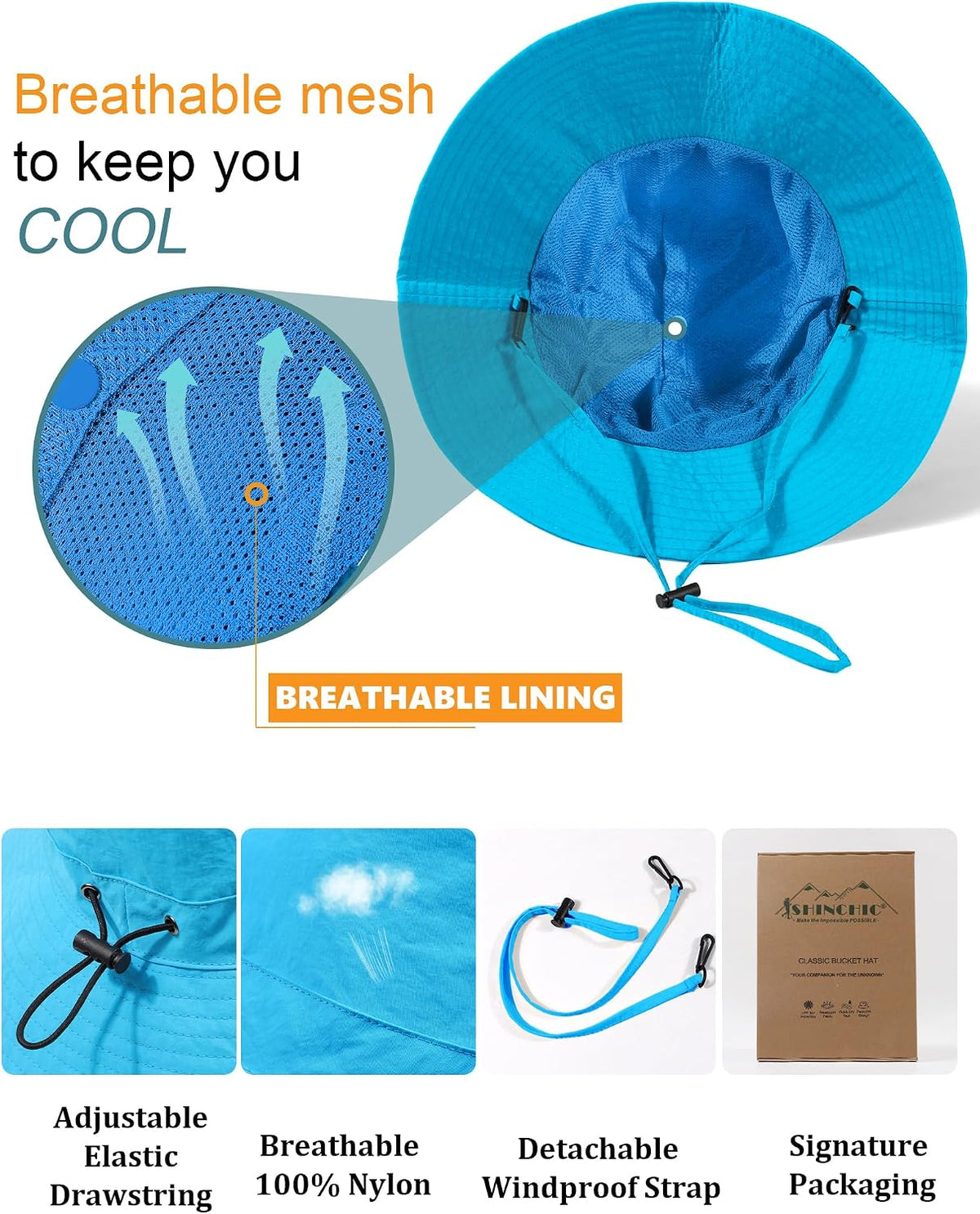 Water-Resistant UPF 50+ Sun Bucket Hat Packable Brimmed for Women Men