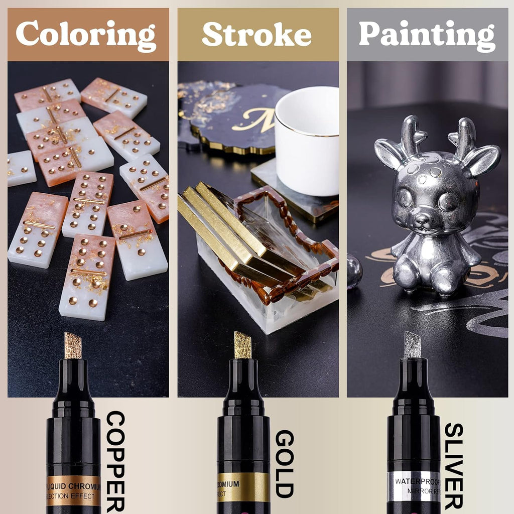 LET'S RESIN Liquid Mirror Chrome Metallic Markers 3 Colors,Reflective Gloss