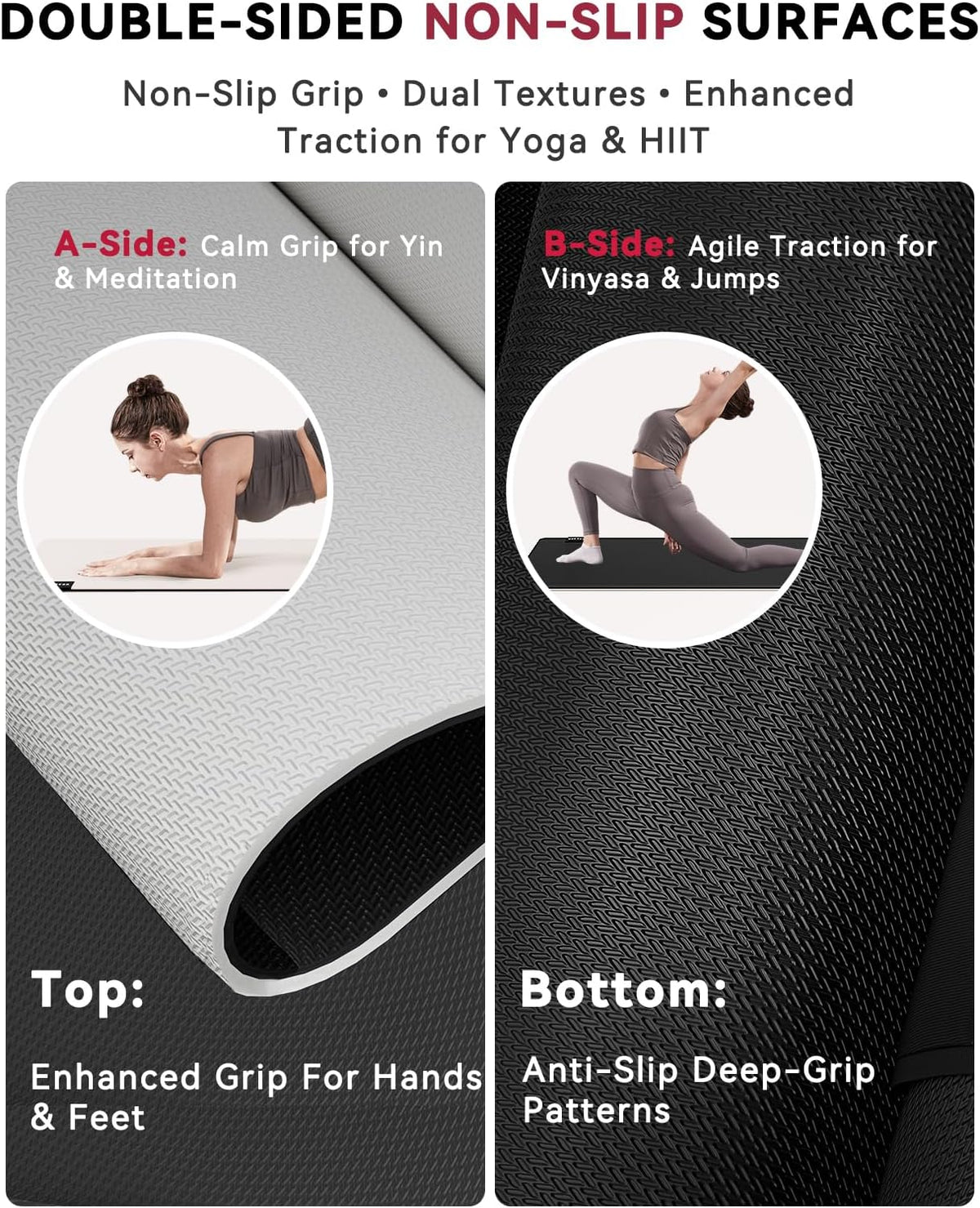 HAPBEAR Large Yoga Mat - 72"×30" Double-Sided Rubber Exercise & Workout Mat - Non-Slip Textured Surface - 5mm Thick Cushioned for Joints - Shock-Absorbing & Durable for Fitness (Yoga, Pilates) - Bonus Oxford Bag Included