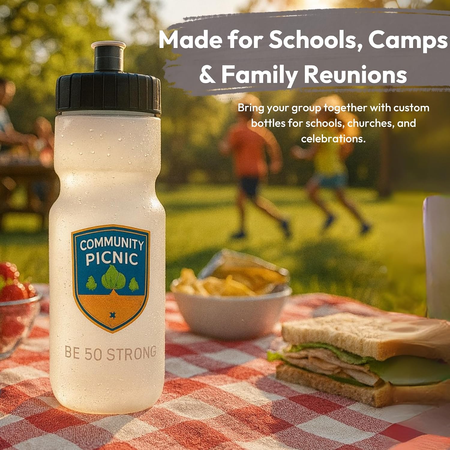 50 Strong | Custom Water Bottles, 24-Pack, 22 oz, Personalized, Logo Ready