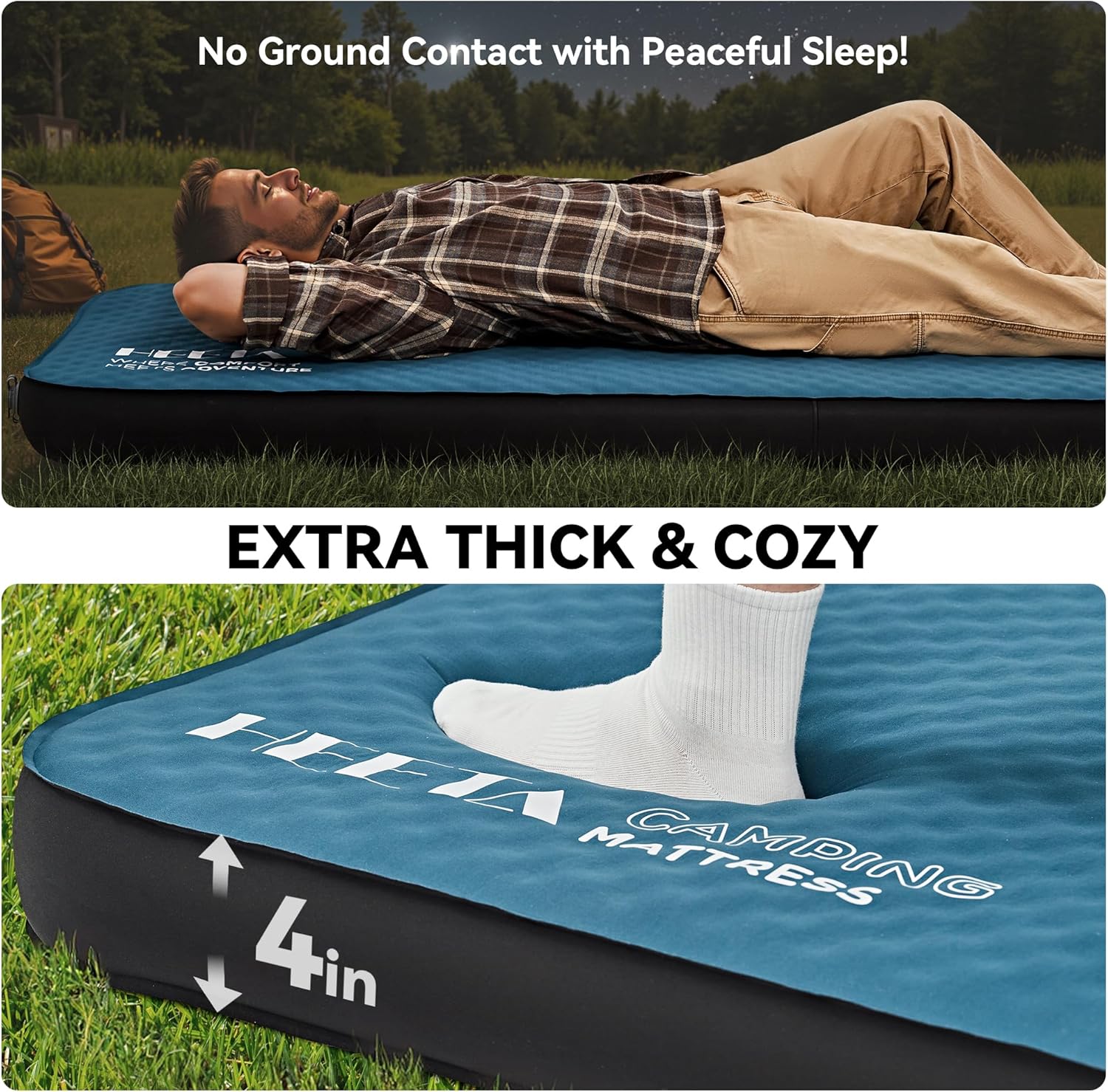 HEETA Self Inflating Sleeping Pad Mat Camping Mattress with Electric Pump