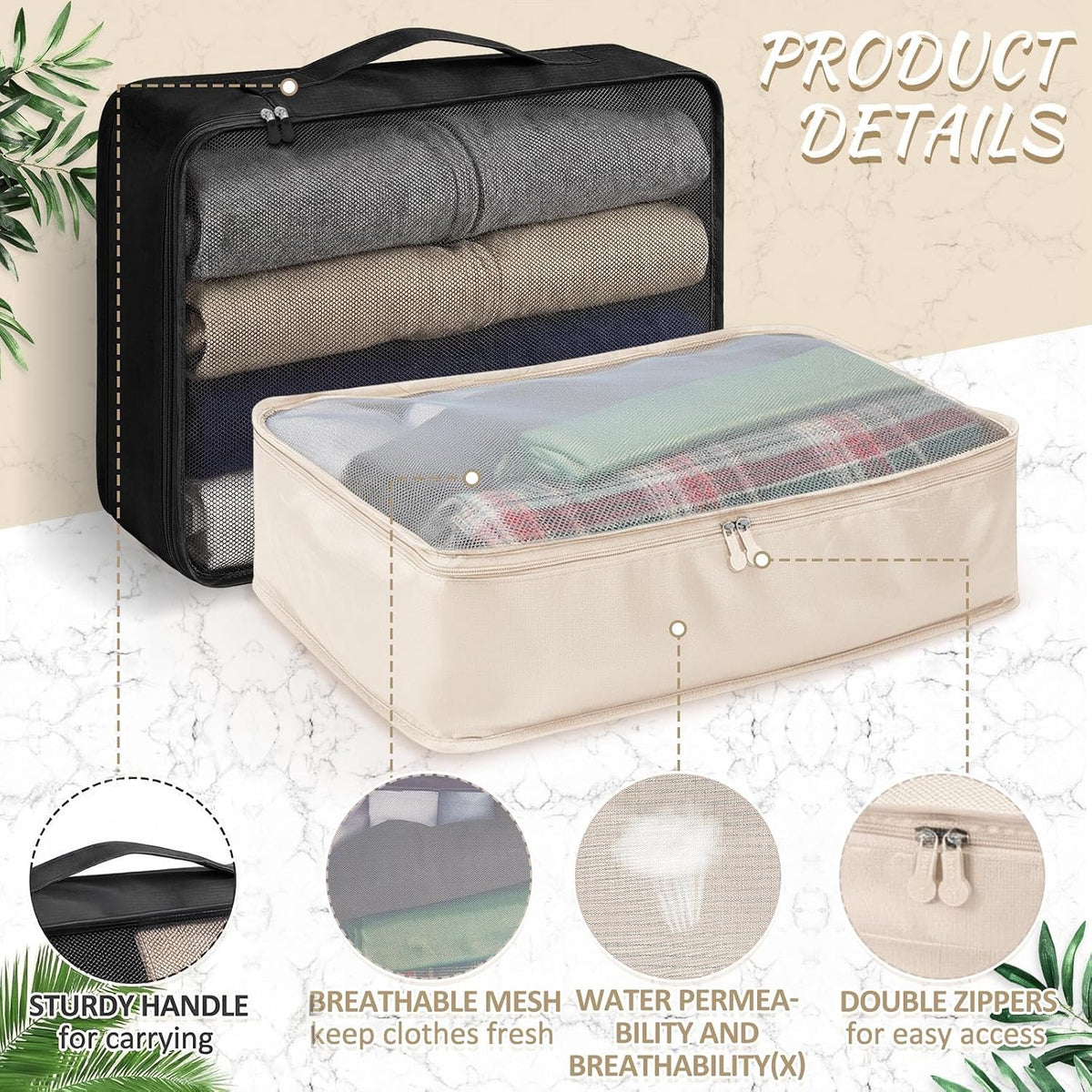 Silkfly 12 Pcs Packing Cubes for Travel,XL, L, M,Classic,Beige, Black