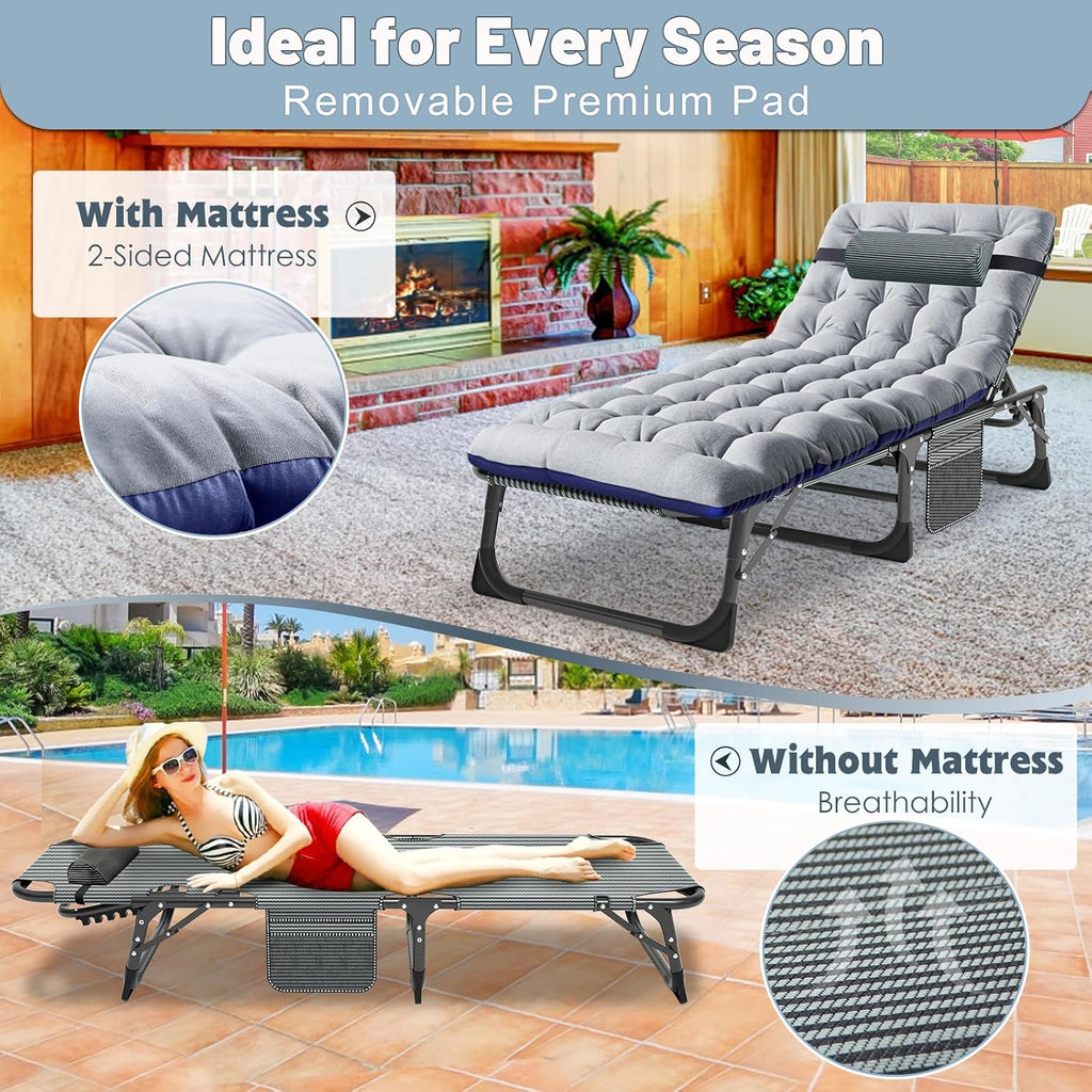 Slsy Camping Cot, 5-Position Adjustable Lounge Chair for Outdoor & Indoor