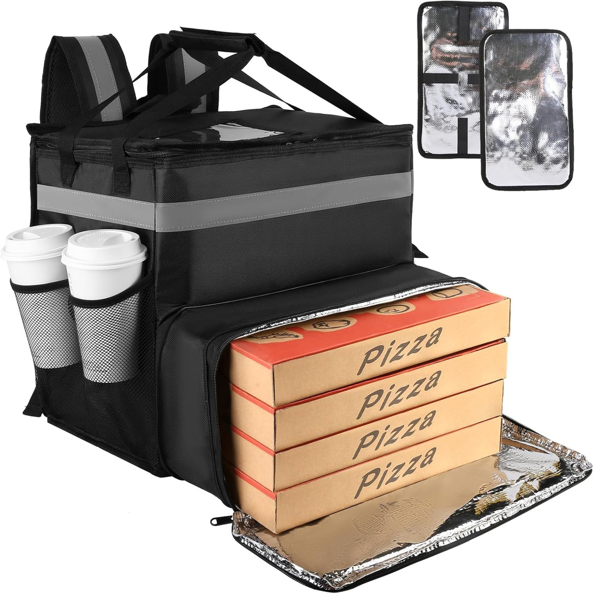 Insulated Food Delivery Backpack with Cup Holders, Expandable Bag
