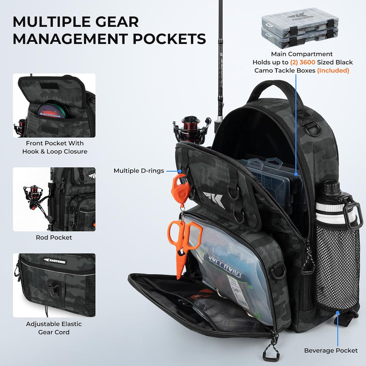 KastKing BaitSpace Fishing Sling Bag, Fishing Backpack with Rod Holder