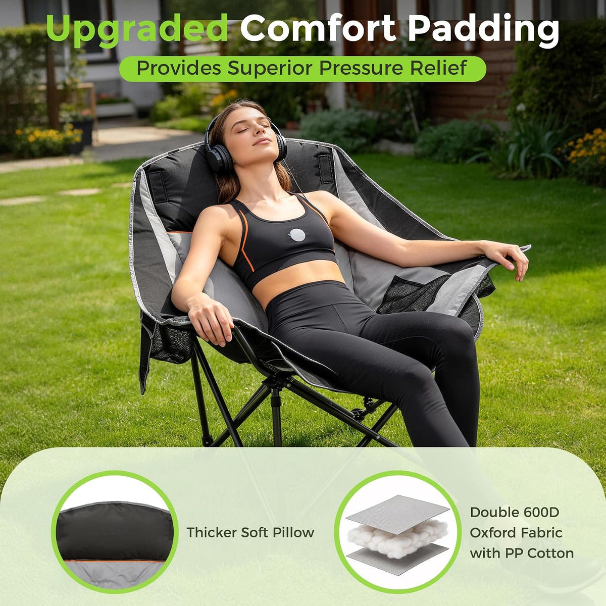 Suteck Oversized Camping Chairs for Adults - 500LBS Padded Camp Chair