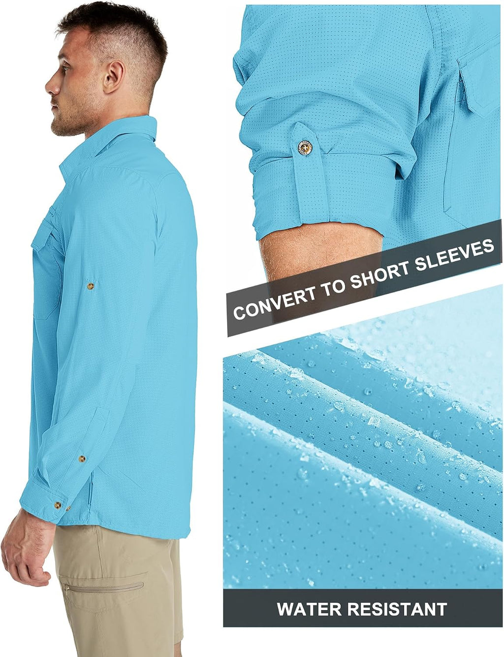 33,000ft Men's Long Sleeve Sun Protection Shirt UPF 50+ UV Quick Dry Cooling Fishing Shirts for Travel Safari Camping Hiking