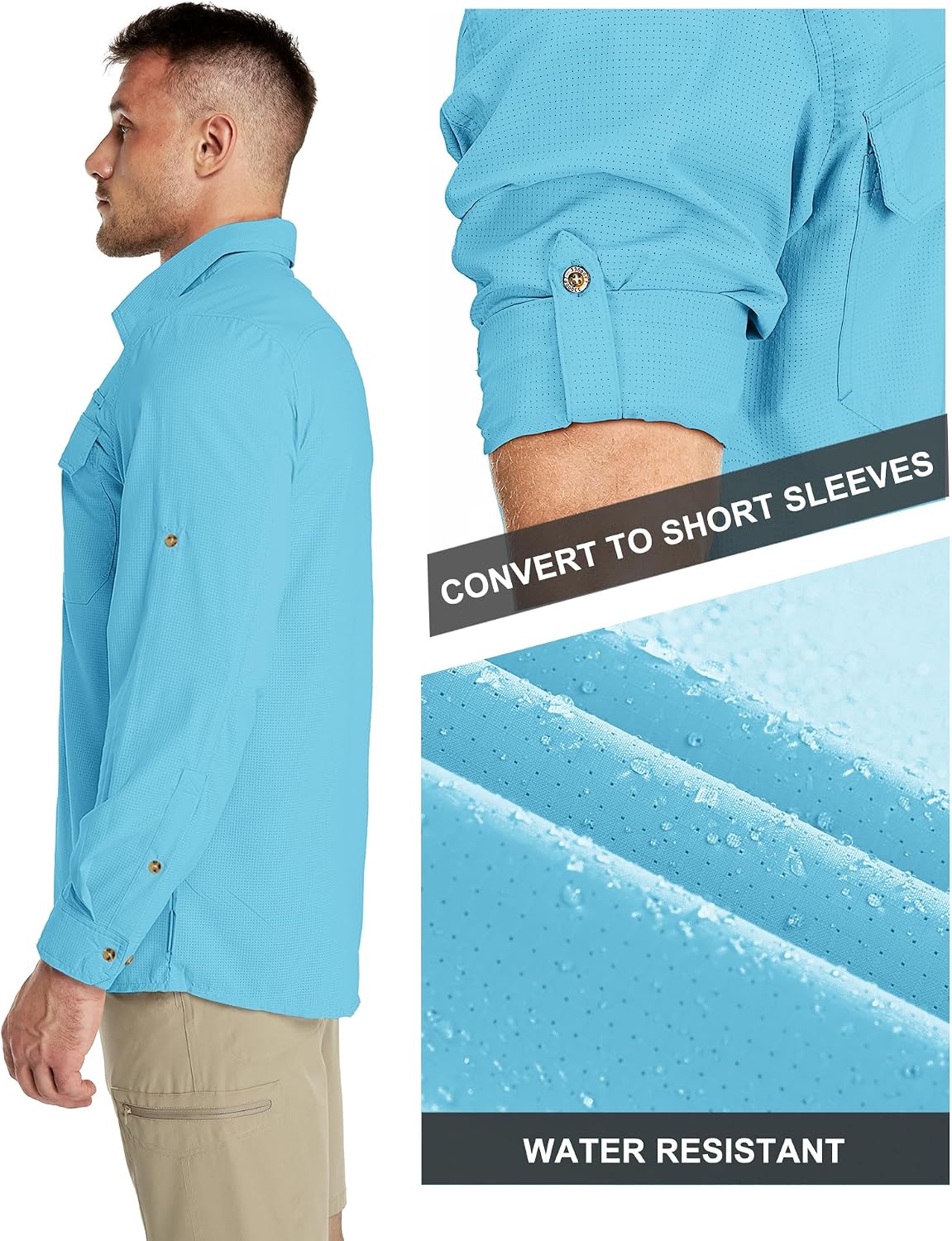 33,000ft Men's Long Sleeve Sun Protection Shirt UPF 50+ UV Quick Dry Cooling Fishing Shirts for Travel Safari Camping Hiking