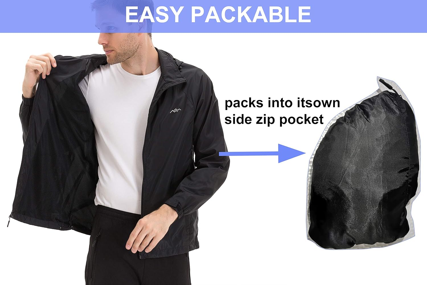 TRAILSIDE SUPPLY CO. Men's Lightweight Packable Windbreaker Jacket