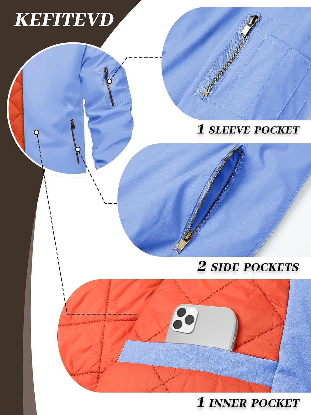 KEFITEVD Men's Bomber Jackets Winter Windbreaker Warm Full Zip Casual Coats