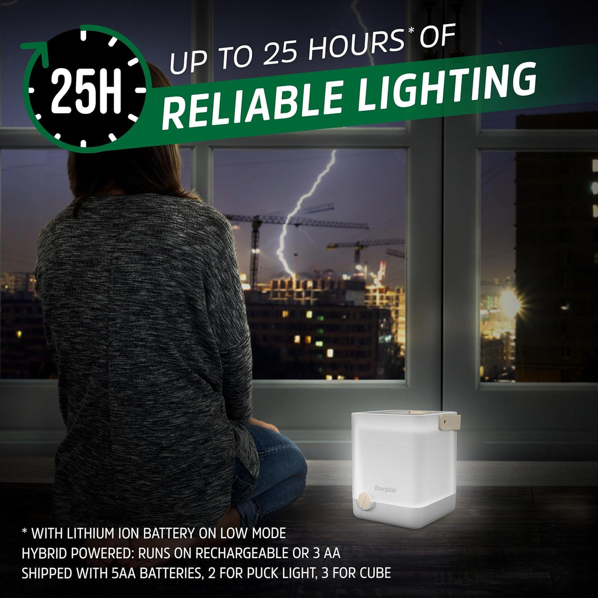 Energizer LightxPower Cube Camping Lantern, X1000 Lantern Dual Power Rechargeable and AA Battery, IPX4 Water Resistant