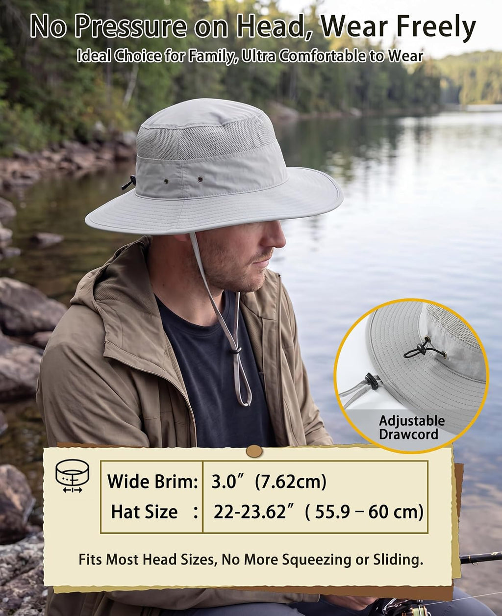 Home Prefer UPF 50+ Men's Sun Hat Wide Brim Bucket Hat UV Protection Hat for Mens Womens Beach Safari Gardening Golf Fishing