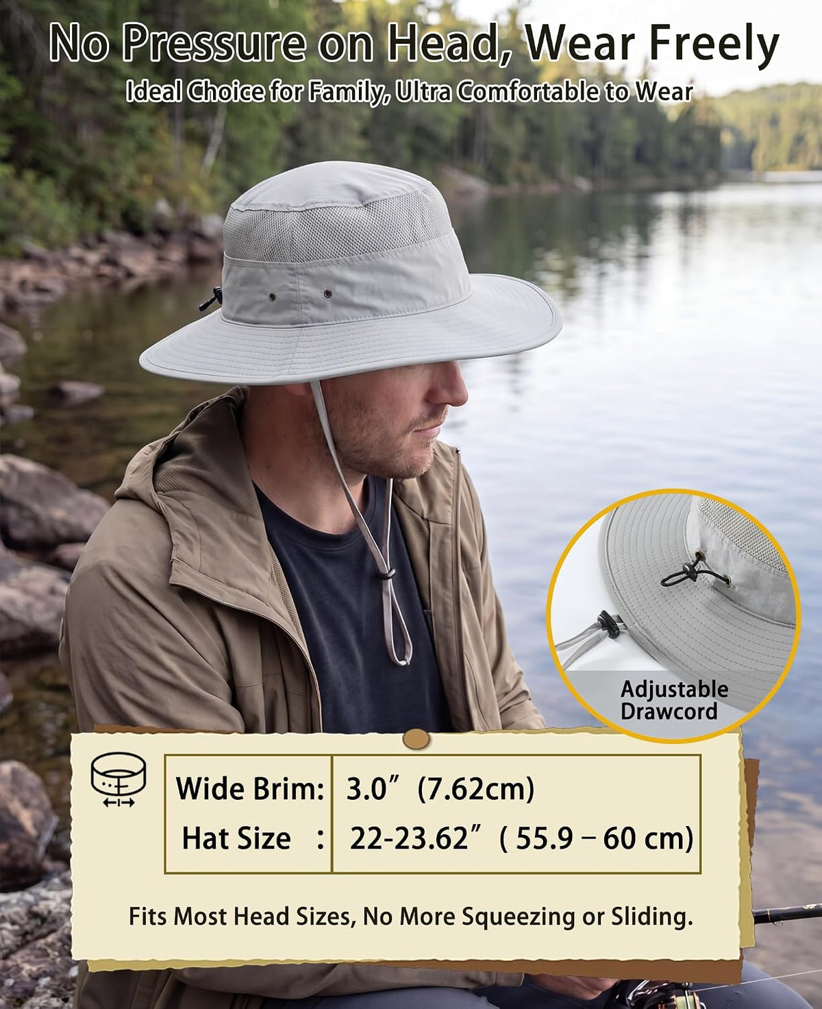 Home Prefer UPF 50+ Men's Sun Hat Wide Brim Bucket Hat UV Protection Hat for Mens Womens Beach Safari Gardening Golf Fishing