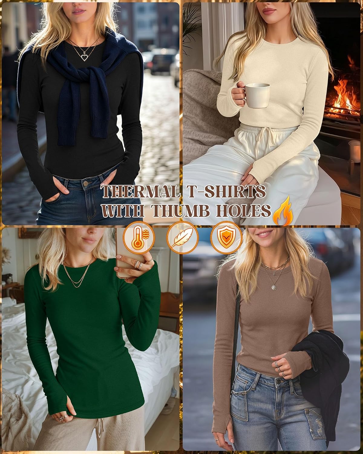 Neer 4 Pack Women's Thermal Fleece Lined Shirts Warm Base Layer