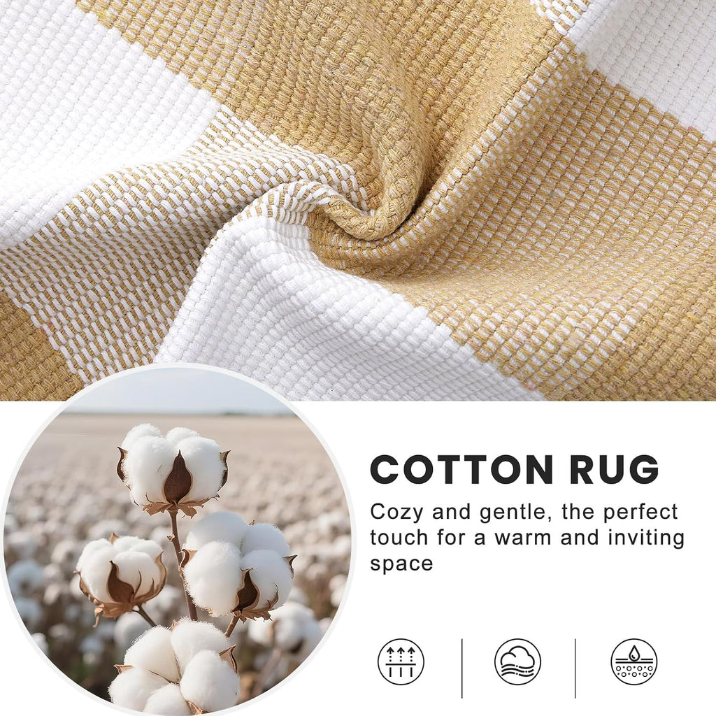 OLANLY Buffalo Plaid Rug 2'4" x 3'7" (27.5" x 43") – Beige and White Cotton Checkered Doormat, Washable Indoor Outdoor Rug for Layered Front Porch, Kitchen, Entryway Decor