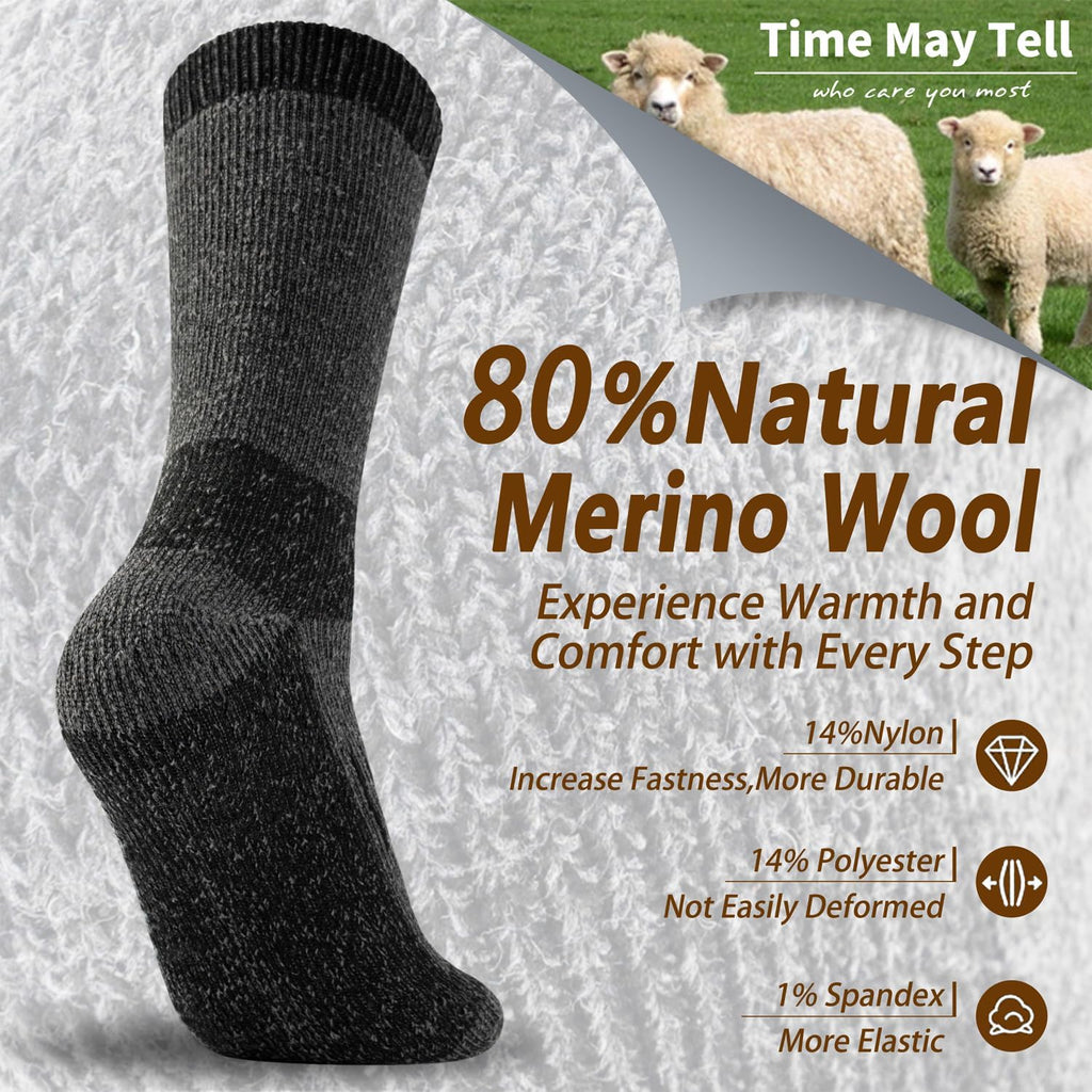 Time May Tell Mens Merino Wool Hiking Cushion Socks Thermal Warm Boot Socks