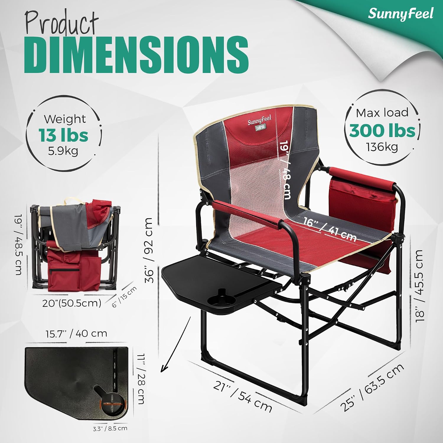 SUNNYFEEL Oversized Camping Directors Chair 2 Pack, Portable Folding Lawn Chairs for Adults Heavy Duty with Side Table,Pocket for Beach, Fishing,Picnic,Concert Outdoor, Foldable Camp Chairs