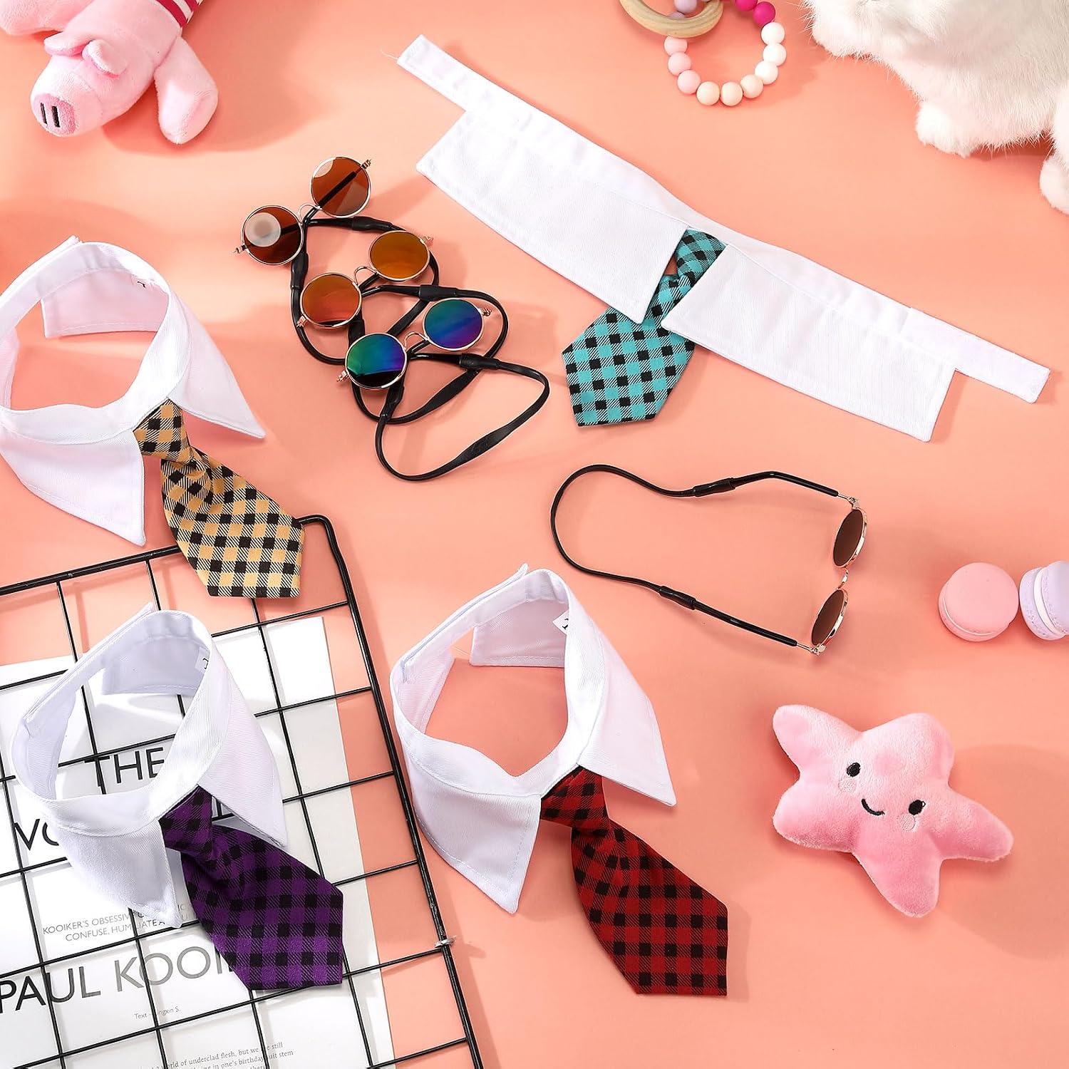 Weewooday 8 Pcs Pet Sunglasses & Tie Collars for Dogs Cats, Elegant Colors