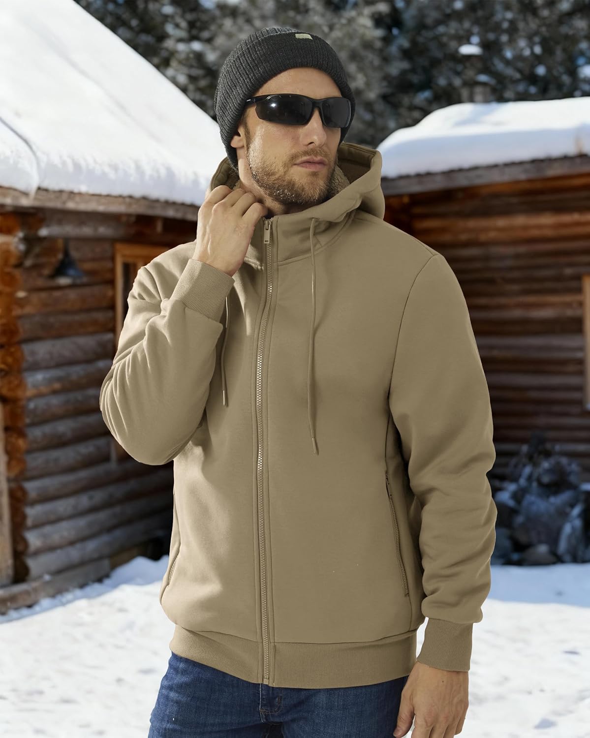 Boladeci Men's Sherpa Fleece Lined Hoodie Zip Up Heavyweight Winter Jacket