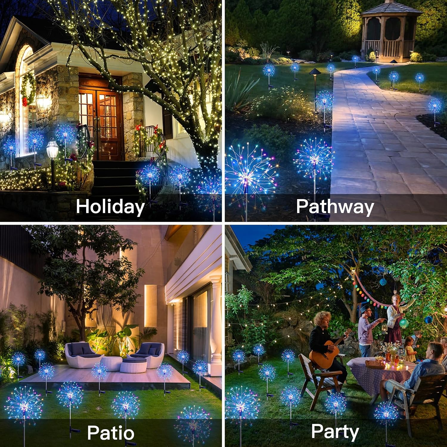 suddus Solar Garden Lights Outdoor 2Pack 150LED Firework Lights Multicolor