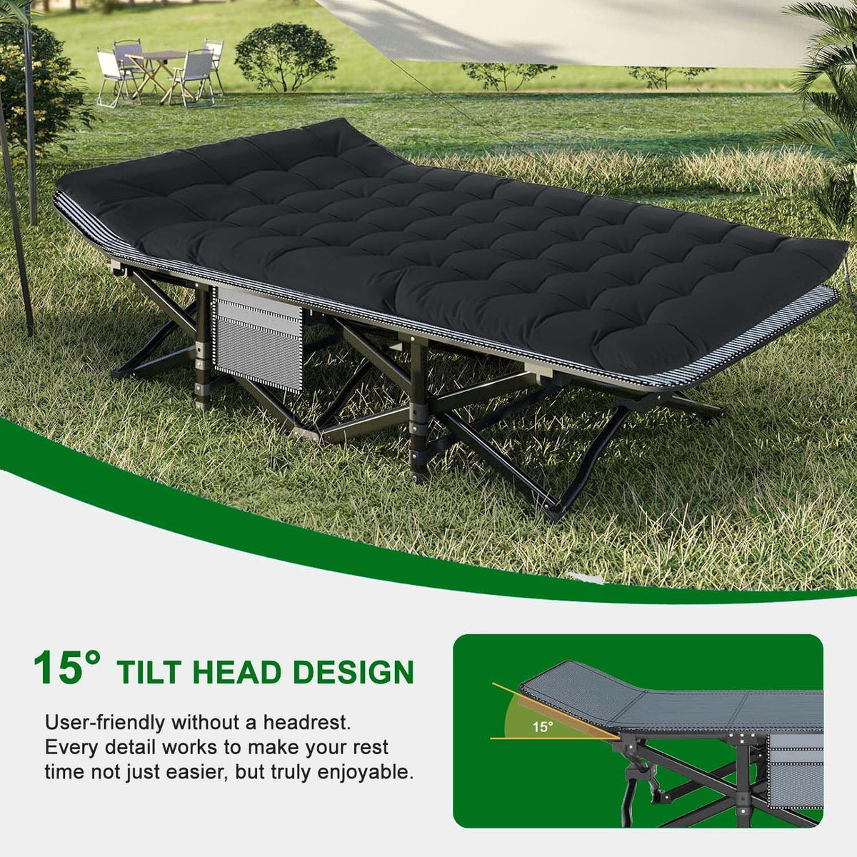 Camping Cot, 28'' Wide Sleeping Cots for Adults, Folding Bed with Pad & Bag