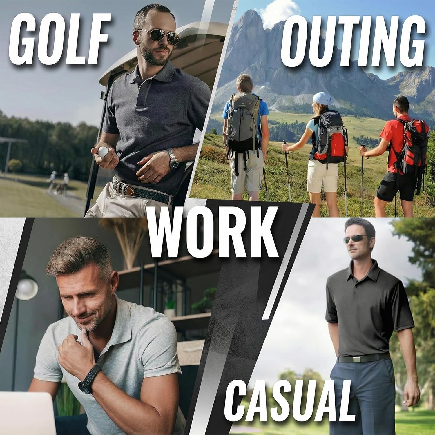 5 Pack Men's Polo Shirts Short Sleeve Golf T Shirt Performance Casual