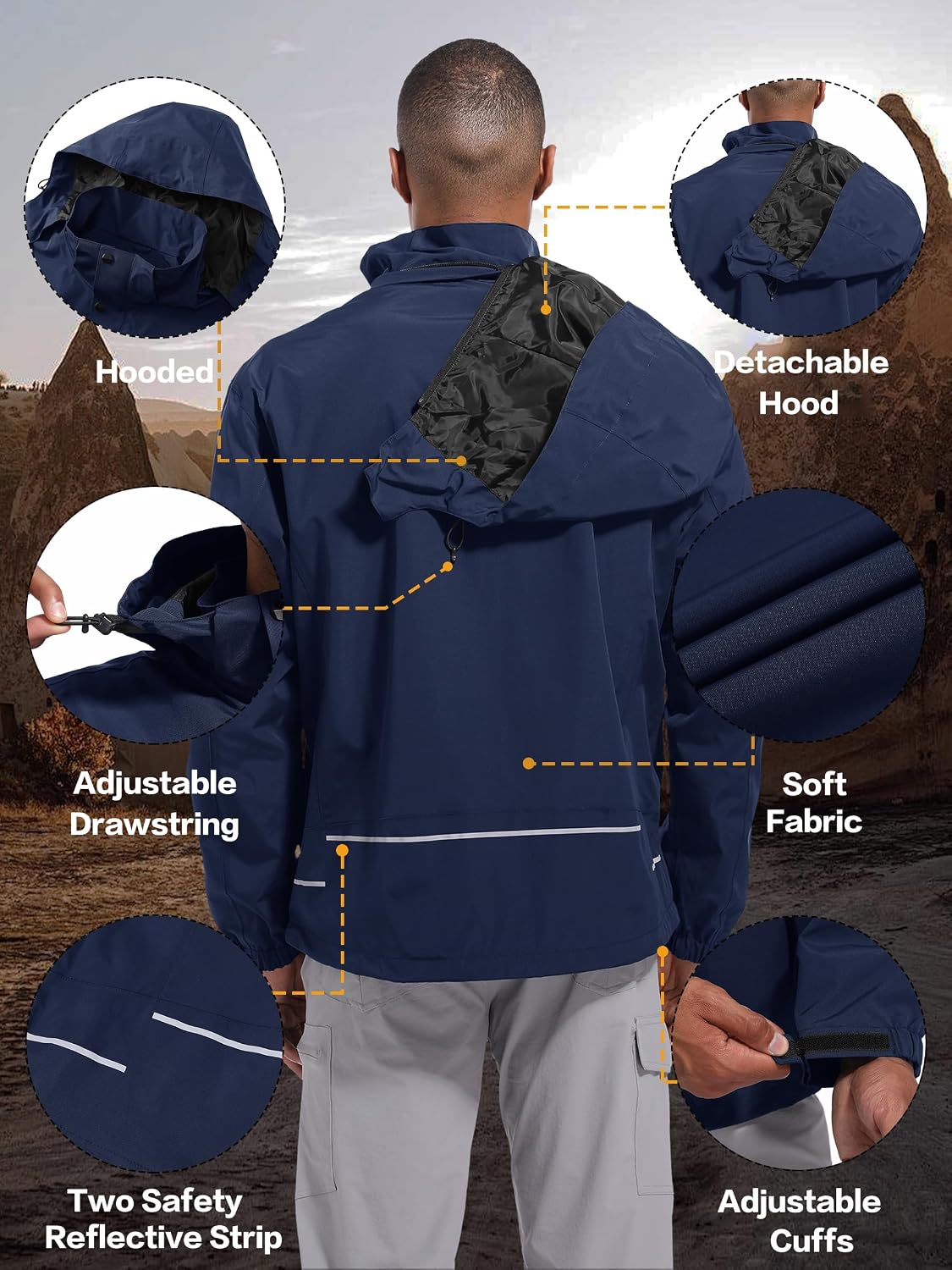 WENRONSTA Men's Lightweight Rain Jacket Waterproof Windbreaker Hooded Raincoat Shell Jacket Outdoor Hiking Fishing Travel