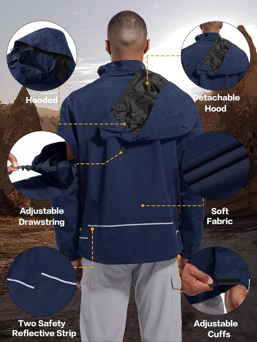 WENRONSTA Men's Lightweight Rain Jacket Waterproof Windbreaker Hooded Raincoat Shell Jacket Outdoor Hiking Fishing Travel